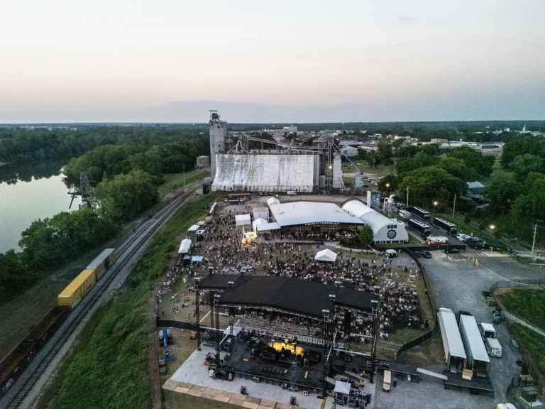 Aerial view of a concert crowd at Grind City Amp on the Memphis riverfront